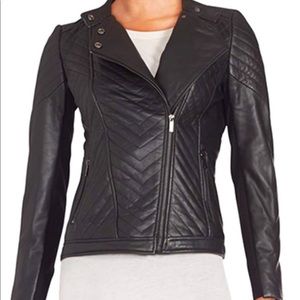 Badgley Mischka black leather moto jacket